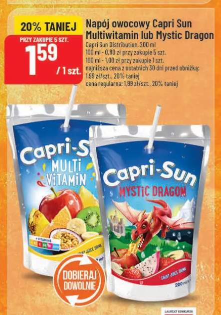 Napój owocowy Capri Sun Multivitamin lub Mystic Dragon