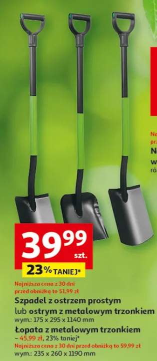 Szpadel z ostrzem prostym lub ostrym z metalowym trzonkiem