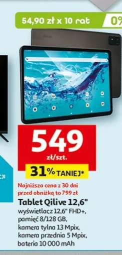 Tablet 12.6" wyświetlacz 12.6" FHD+, pamięć 8/128 GB, kamera tylna 13 Mpix, kamera przednia 5 Mpix, bateria 10 000 mAh