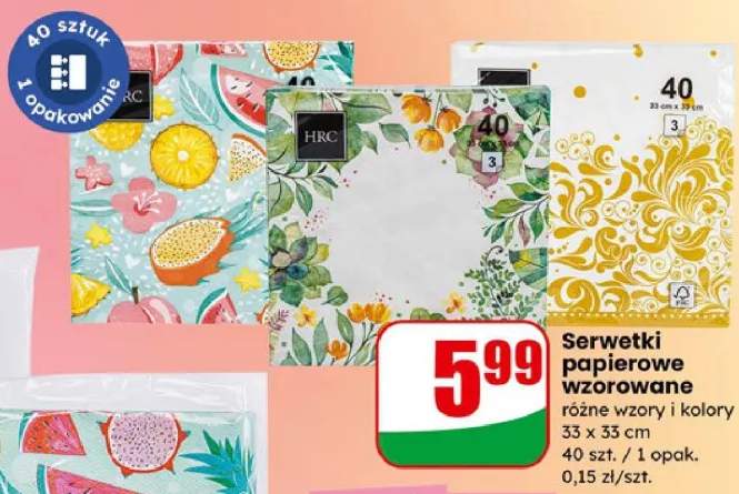 Serwetki papierowe wzorowane różne wzory i kolory 33 x 33 cm