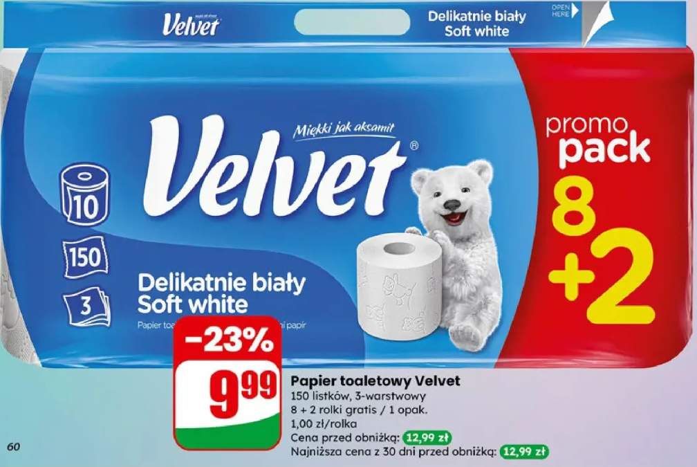 Papier toaletowy Velvet Delikatnie biały Soft white