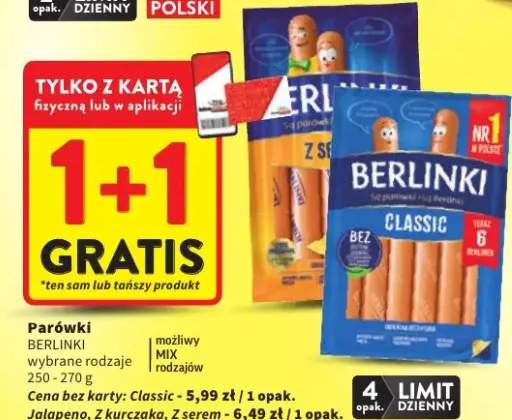 Parówki wybrane rodzaje Classic, Jalapeno, Z kurczaka, Z serem