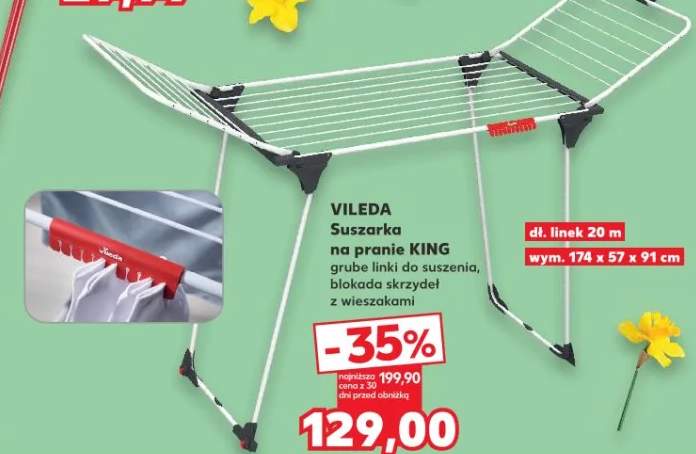 Suszarka na pranie King grube linki do suszenia, blokada skrzydeł z wieszakami, dł. linii 20 m, wym. 174 x 57 x 91 cm