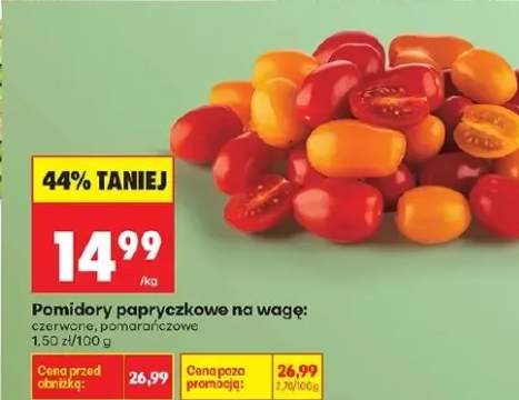 Pomidory papryczkowe na wagę: czerwone, pomarańczowe
