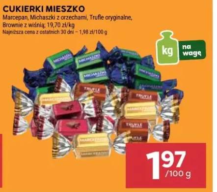 Cukierki mieszko marcepan, michaszki z orzechami, trufle oryginalne, brownie z wiśnią