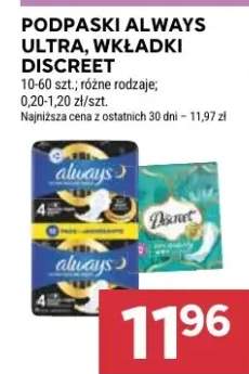 Podpaski Always Ultra, wkładki Discreet