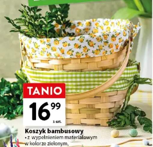 Koszyk bambusowy z wypełnieniem materiałowym w kolorze zielonym, żółtym lub różowym