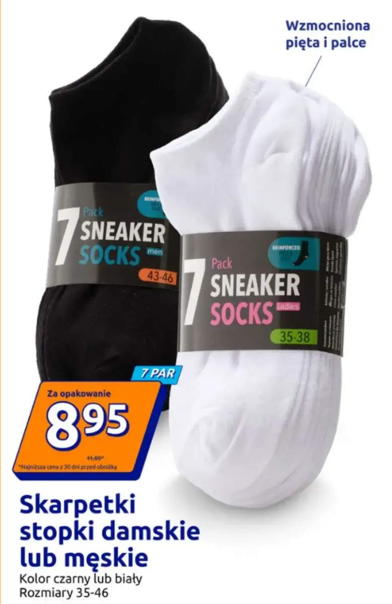 Skarpetki stopki damskie lub męskie czarne lub białe, 7-pak