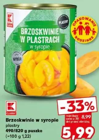 Brzoskwinie w syropie plastry 490/820 g puszka