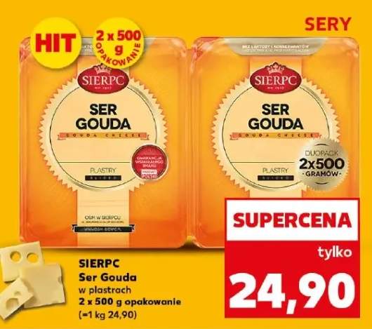 Ser Gouda w plastrach 2x500g opakowanie