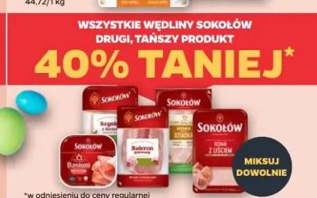 Wszystkie wędliny Sokołów drugi, tańszy produkt 40% taniej