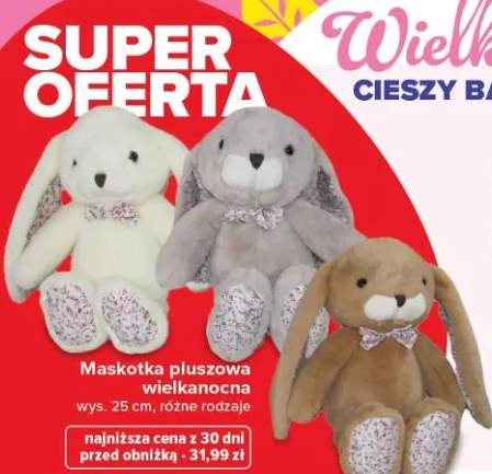 Maskotka pluszowa wielkanocna wys. 25 cm, różne rodzaje
