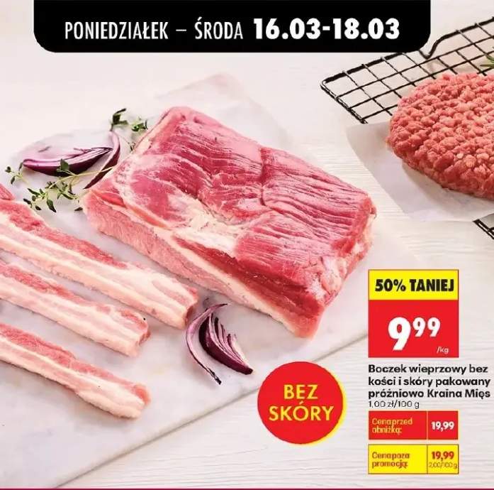 Boczek wieprzowy bez kości i skóry pakowany próżniowo