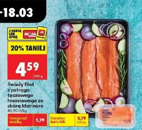 Świeży filet z pstrąga tęczowego łososiowego ze skórą Marinero