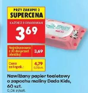 Papier toaletowy nawilżany o zapachu maliny Dada Kids