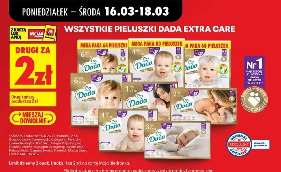 Pieluszki Extra Care mega paka 64 szt. rozmiar 6
