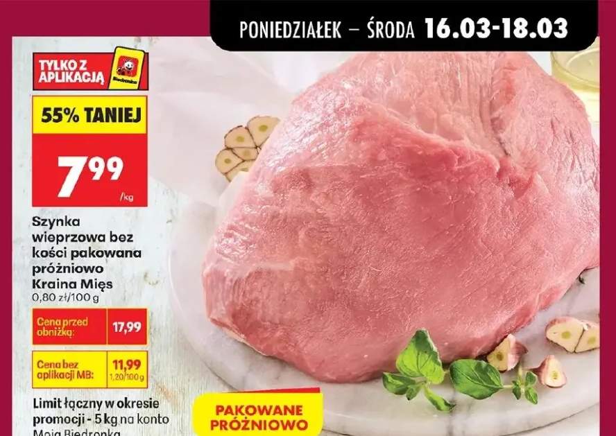 Szynka wieprzowa bez kości pakowana próżniowo