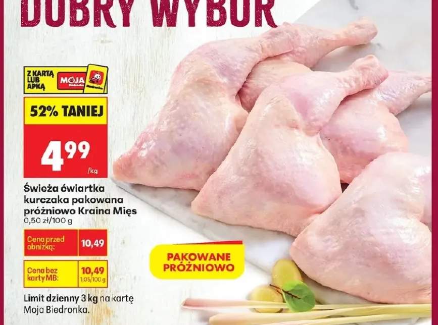 Świeża ćwiartka kurczaka pakowana próżniowo