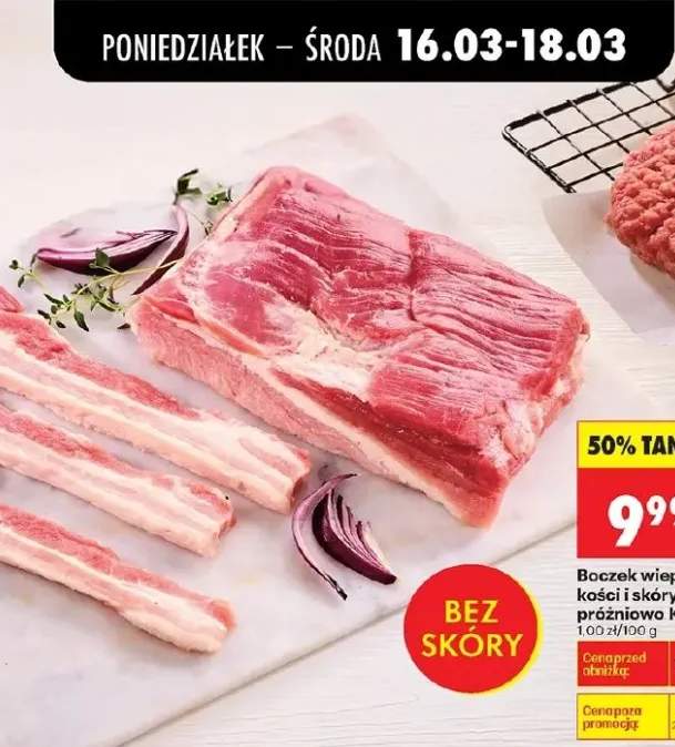 Boczek wieprzowy bez kości i skóry pakowany próżniowo