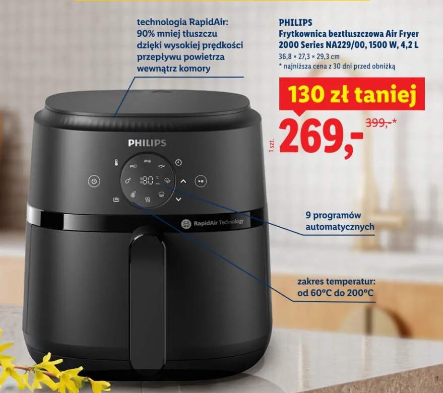 Frytkownica beztłuszczowa Air Fryer 2000 Series NA229/00, 1500 W, 4,2 L