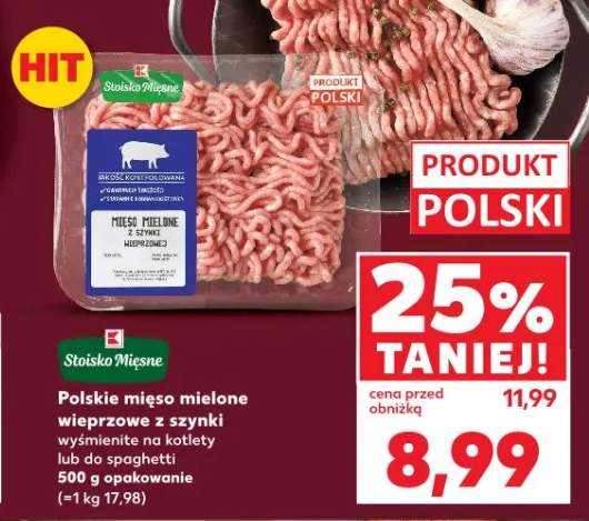 Mięso mielone wieprzowe z szynki wyjmienie na kotlety lub do spaghetti 500g opakowanie