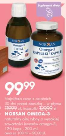 Naturalny olej rybi o wysokiej zawartości kwasów omega-3 Norsan Omega-3