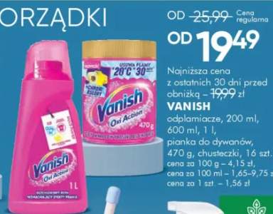 Odplamiacze, płyny, pianka do dywanów, chusteczki Vanish