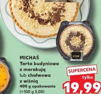 Tarta budyniowa z marakują lub chałwowa z wiśnią