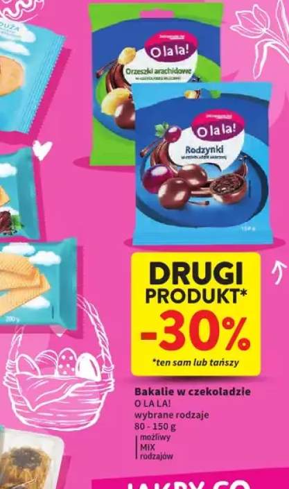 Bakalie w czekoladzie orzeszki arachidowe, rodzynki wybrane rodzaje