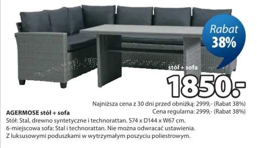Agermose stół + sofa stół, drewno syntetyczne i technorattan