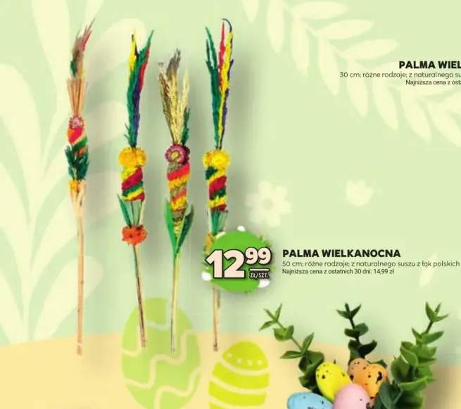 Palma wielkanocna 50cm różne rodzaje z naturalnego suszu z łąk polskich