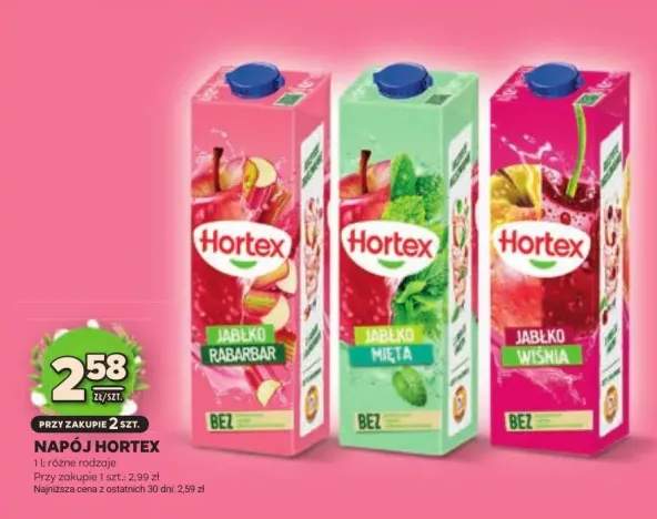 Napój Hortex Jabłko-Rabarbar, Jabłko-Mięta, Jabłko-Wiśnia Żel