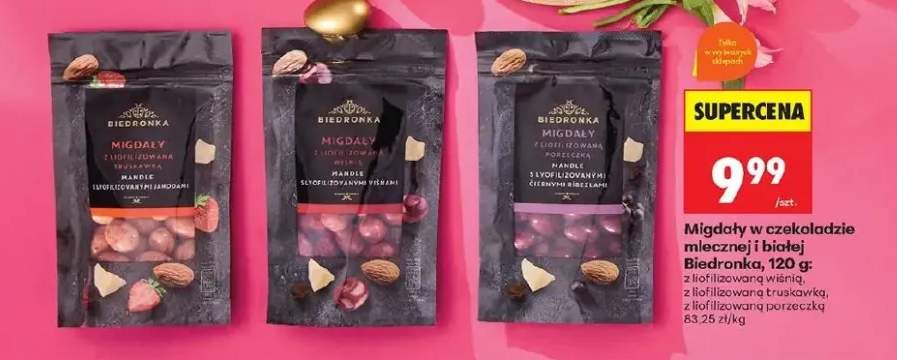 Migdały w czekoladzie mlecznej i białej z liofilizowaną wiśnią