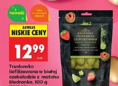 Truskawka liofilizowana w białej czekoladzie z matcha