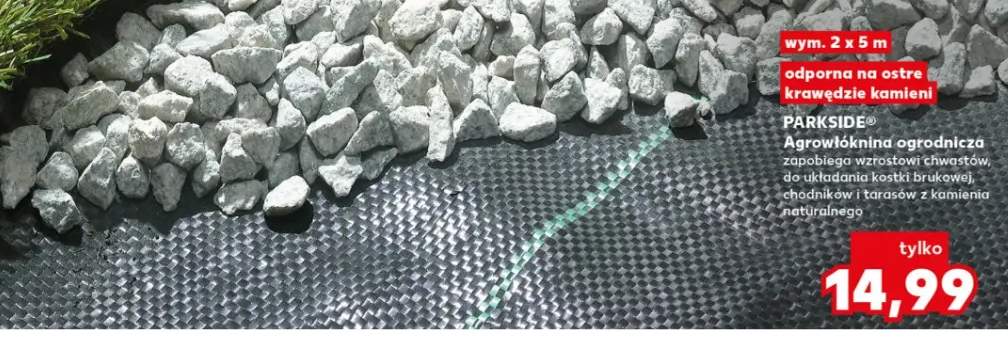Agrowłóknina ogrodnicza zapobiega wzrostowi chwastów, do układania kostki brukowej, chodników i tarasów z kamienia naturalnego wym. 2x5m odporna na ostre krawędzie kamieni