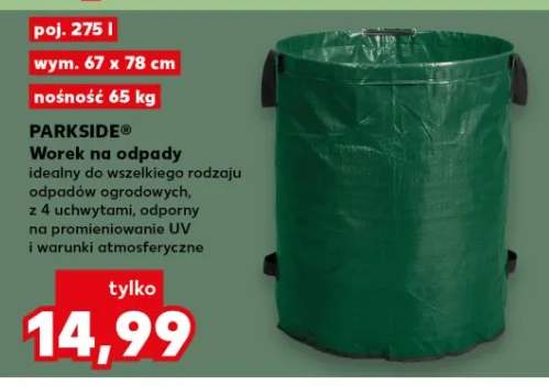 Worek na odpady idealny do wszelkiego rodzaju odpadów ogrodowych, z 4 uchwytami, odporny na promieniowanie UV i warunki atmosferyczne