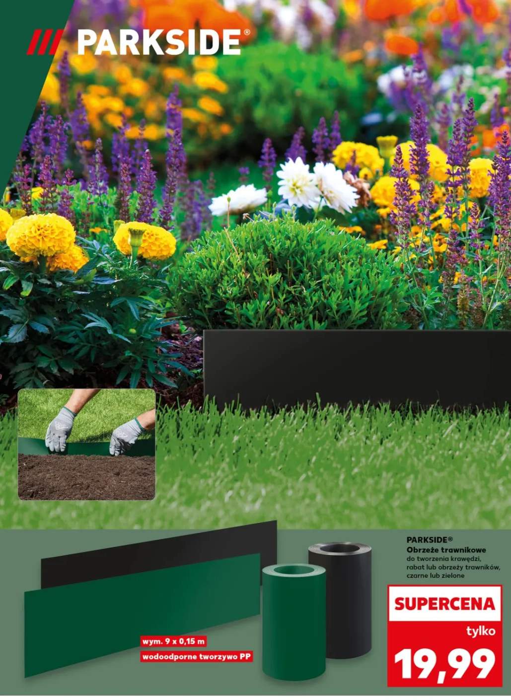 Obrzeże trawnikowe do tworzenia krawędzi, rabat lub obrzeży trawników, czarne lub zielone