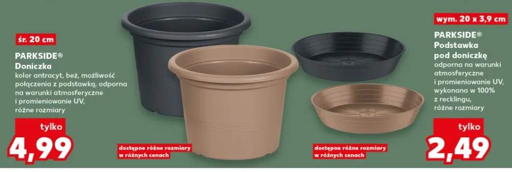 Podstawka pod doniczkę odporna na warunki atmosferyczne i promieniowanie UV, wykonana w 100% z recklingu, różne rozmiary