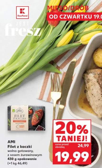 Filet z kaczki wolno gotowany, z sosem żurawinowym