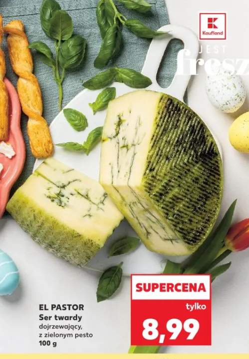 Ser twardy dojrzewający, z zielonym pesto