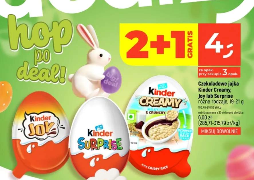 Czekoladowe jajka Kinder Creamy, Joy lub Surprise różne rodzaje