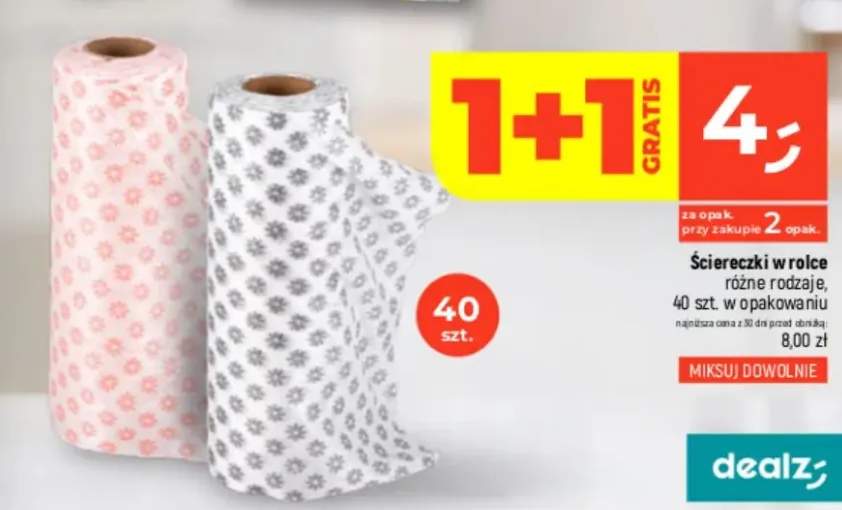 Ściereczki w rolce różne rodzaje, 40 szt. w opakowaniu