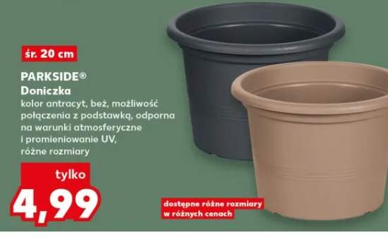 Doniczka kolor antracyt, beż, możliwość połączenia z podstawką, odporna na warunki atmosferyczne i promieniowanie UV, różne rozmiary