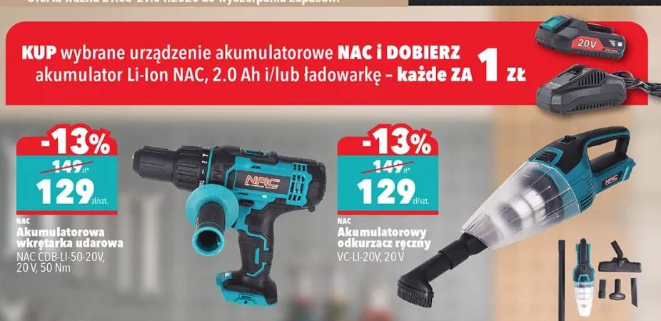 Akumulatorowy odkurzacz ręczny VC-LI-20V, 20 V