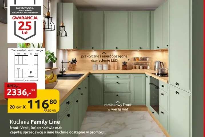Kuchnia Family Line front Verdi kolor szałwia mat