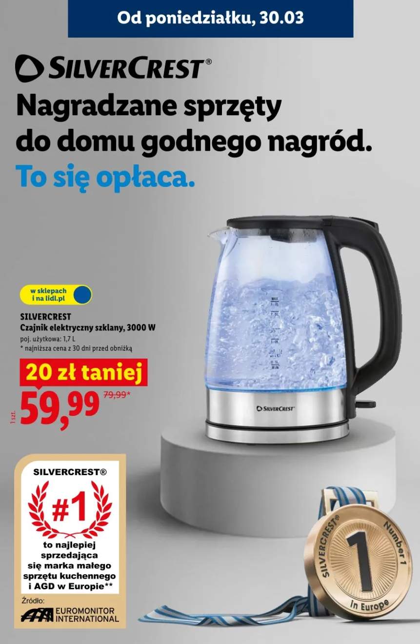 Czajnik elektryczny szklany, 3000W