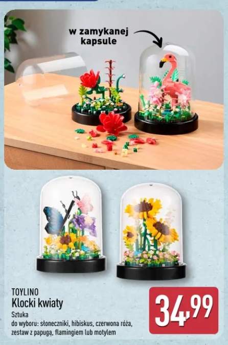 Klocki kwiaty sztuka do wyboru: słoneczniki, hibiskus, czerwona róża, zestaw z papugą, flamingiem lub motylem