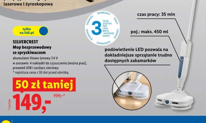 Mop bezprzewodowy ze spryskiwaczem