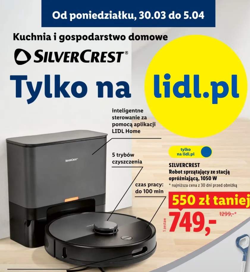 Robot sprzątający ze stacją opróżniającą, 1050 W