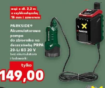 Akumulatorowa pompa do zbiornika na deszczówkę PRBA 20-Li B3 20 V